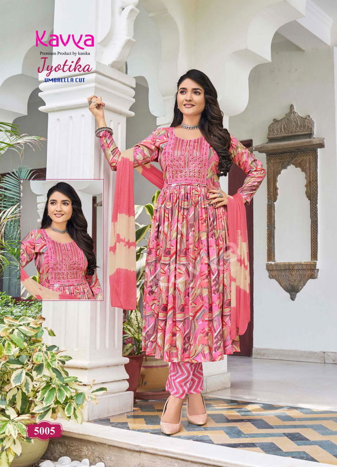 Jyotika Vol 5 By Kavya Capsule Foil Printed Embroidery Kurti With Bottom Dupatta Wholesale Online
